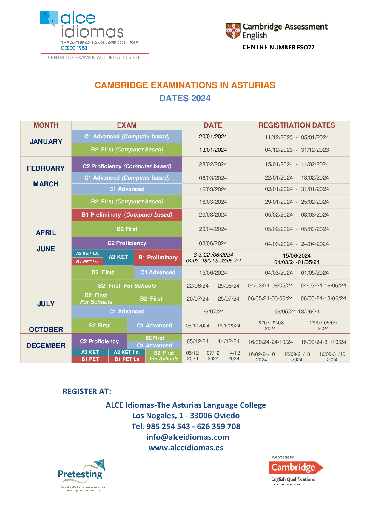 EXÁMENES DE CAMBRIDGE EN OVIEDO CONVOCATORIAS 2024 Alce Idiomas